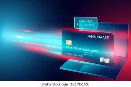 Modern online payment with credit card on computer laptop