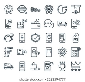 modern online shopping icon pack. perfect for linear ui designs featuring vector premium quality, trophy, like, live, online shopping and more icons.