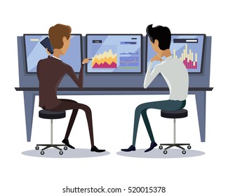 Modern online trading on stock exchange concept. Flat style design Monitoring of value indexes. Online trading technology. Brokerage trading on the web vector. Flat style design. Businessman at work.