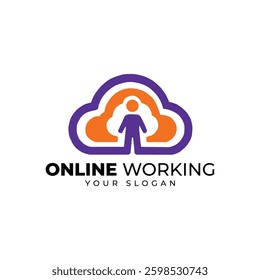 Modern Online Working Logo Vector Design – Cloud Computing, Remote Work, Freelancing, and Digital Business Branding