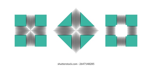 Modern op art trio – geometric compositions with visual tension vector illustration.