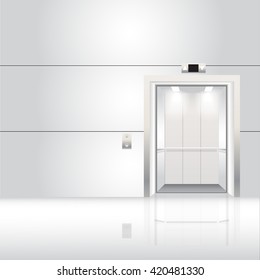Modern open elevator with metalic door. illustration