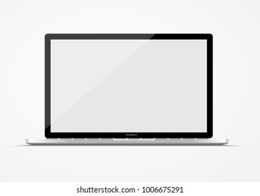 Modern open laptop isolated on white background. Vector mockup. From view. 