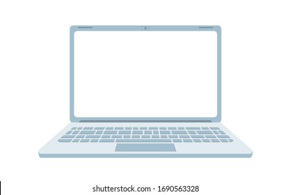 Modern open laptop mockup front view isolated on white background. Technology Vector illustration frameless with blank screen. Copy space monitor. Light clear frame design. Computer template clipart.