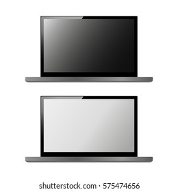 Modern open Laptop mockup set isolated on white background with black and white screen for web design templates. Vector 3d illustrations.