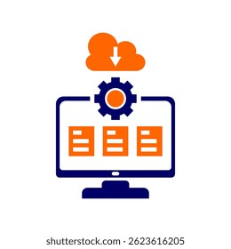 Modern operating system or software downloading from the internet icon in blue and orange theme.