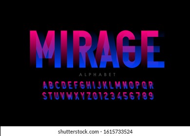 Modern optical illusion style font design, alphabet letters and numbers vector illustration