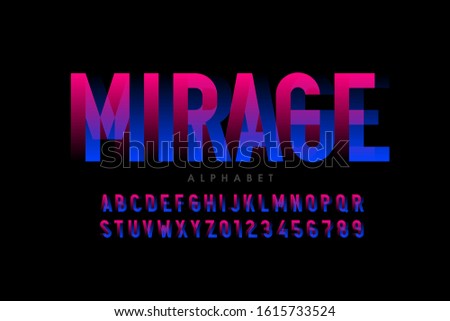 Modern optical illusion style font design, alphabet letters and numbers vector illustration