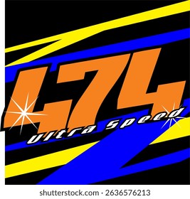 Modern orange 474 number vector and ULTRA SPEED text, sport design.