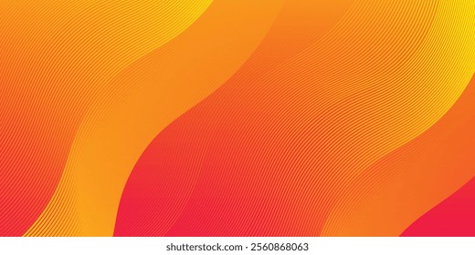 Modern orange abstract background with flowing wave lines. Dynamic wave. Smooth curve lines design element. Futuristic technology concept. Suit for cover, header, poster, banner, website