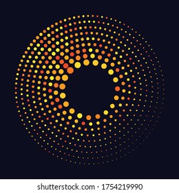 Fondo abstracto de color naranja moderno. Los puntos de semitono en forma de círculo. Logo redondo. Marco punteado del vector. Elemento o icono de diseño.