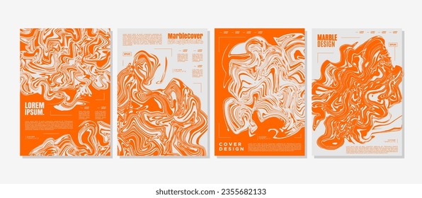 Modern orange abstract liquid brush cover design set