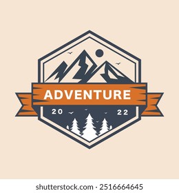 Modern Orange Adventure Logo Badge with Mountain.