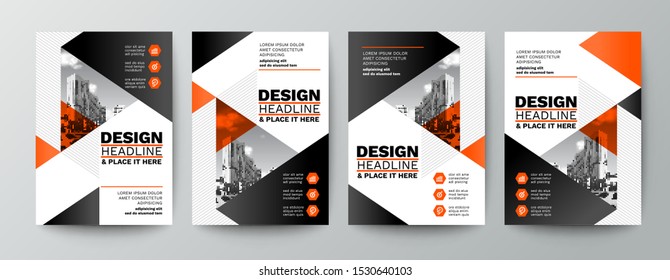 modern orange and black design template for poster flyer brochure cover. Graphic design layout with triangle graphic elements and space for photo background