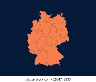 Modern Orange Blue Color High Detailed Border Map Of Germany, Isolated on White Background Vector Illustration