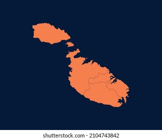 Modern Orange Blue Color High Detailed Border Map Of Malta, Isolated on White Background Vector Illustration