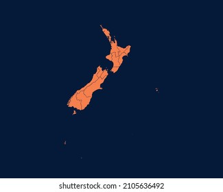 Modern Orange Blue Color High Detailed Border Map Of New Zealand, Isolated on Dark Background Vector Illustration