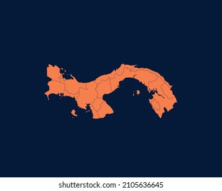 Modern Orange Blue Color High Detailed Border Map Of Panama, Isolated on Dark Background Vector Illustration
