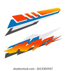 Modern orange blue gray racing sport vector decal set with dynamic stripe design