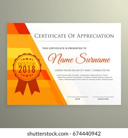 modern orange certificate of achievement template design vector