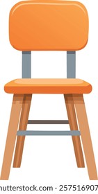 A modern orange chair with a cushioned backrest and seat, supported by wooden legs and a metal frame, blending comfort and minimalist design