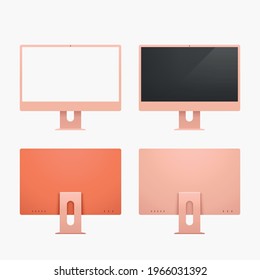 modern orange color desktop computers in set