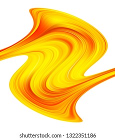 Modern orange color flow poster. Wave yellow paint liquid shape on white background. Abstract design.