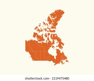 Modern Orange Color High Detailed Border Map Of Canada Isolated on White Background Vector 