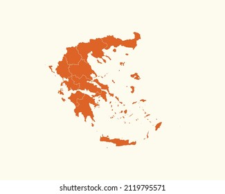 Modern Orange Color High Detailed Border Map Of Greece Isolated on White Background Vector 