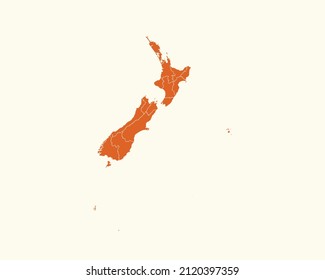Modern Orange Color High Detailed Border Map Of New Zealand Isolated on White Background Vector 