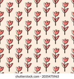Modern orange floral seamless pattern vector design with lineart style