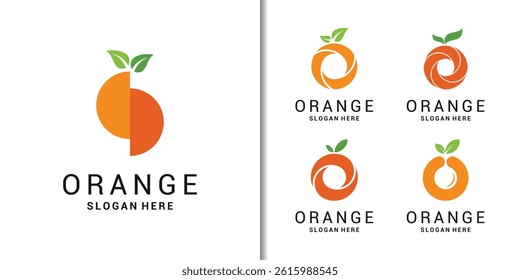 Modern orange fruit logo set for organic brand identity