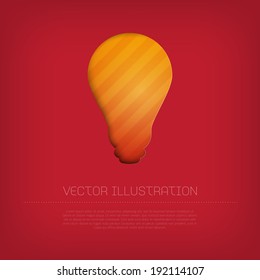 Modern orange lightbulb vector icon with bright colorful striped background. Cut out style with inner shadow.