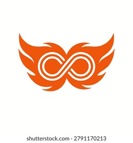 Modern orange logo featuring an infinity loop with stylized wings, symbolizing eternal freedom, motion, and boundless potential for tech or travel branding.