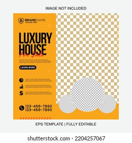 Modern Orange Luxury House For Sale Real Estate Social Media Post Vector Template