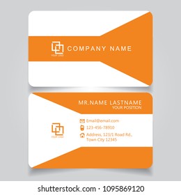Modern Orange name card and business card with creative design horizontal curve corner standard size vector illustration template