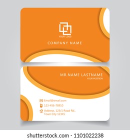 Modern Orange name card and business card with creative design, dimension in depth and drop shadow horizontal curve corner standard size vector illustration template