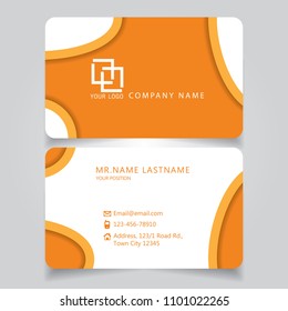 Modern Orange name card and business card with creative design, dimension in depth and drop shadow horizontal curve corner standard size vector illustration template