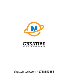 modern orange planet with blue N logotype design concept