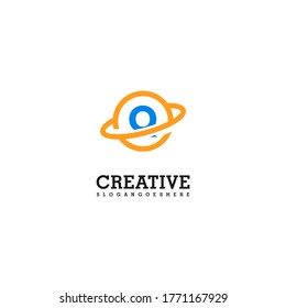 modern orange planet with blue Q logotype design concept