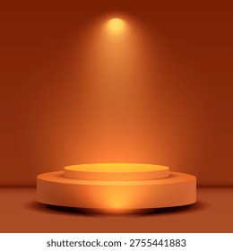 Modern orange presentation background with an empty podium