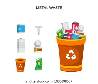 Modern Orange Recycle Metal Waste Garbage Bin And Trash Object Illustration Set, Suitable For Illustration, Book Graphics, Icons, Game Asset, And Other Recycle Related Activities.