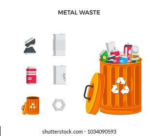 Modern Orange Recycle Metal Waste Garbage Bin And Trash Object Illustration Set, Suitable For Illustration, Book Graphics, Icons, Game Asset, And Other Recycle Related Activities.