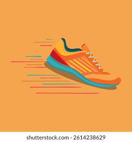 Modern orange running shoe with speed lines in flat style. Represents energy, movement, and a healthy lifestyle. Perfect for wellness, sportswear, or fitness-related visual content