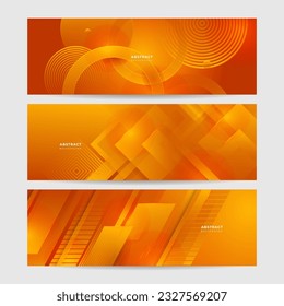 Modern orange yellow abstract vector long banner. Minimal background with waves arrows geometric shapes and copy space for text. Social media cover and web wide banner template