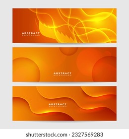 Modern orange yellow abstract vector long banner. Minimal background with waves arrows geometric shapes and copy space for text. Social media cover and web wide banner template