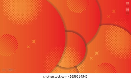 Modern orange yellow gradient circles shadow stars halftones banner background. Vector illustration.