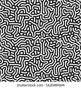 Modern organic background with rounded lines. Structure of natural cells, maze, coral.  Black and white vector seamless patterns with diffusion reaction. Linear design with biological shapes.
