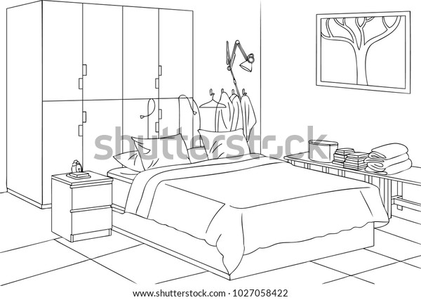 Modern Organic Bedroom Stock Vector Royalty Free 1027058422