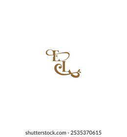 modern organic logo EL initial leaf line monogram wedding concept letter